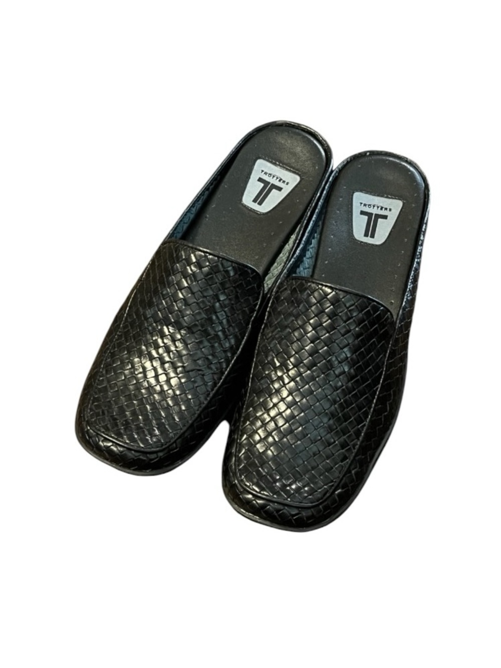 Trotters Black Woven Leather Mules